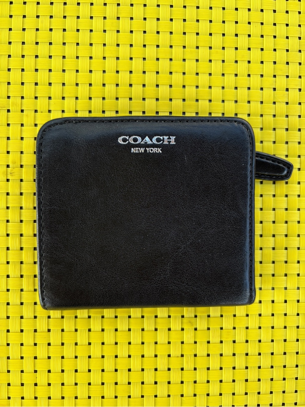 Coach Black Leather Snap Bi-fold Wallet with Silver Logo